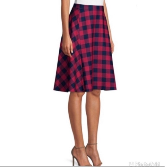 NWT Draper James Buffalo Check Mid A line: plaid print- pink and blue. Size 6 - Picture 1 of 8